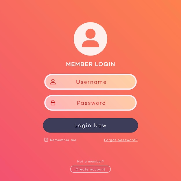 Vector login form page template on modern gradient background for website ui elements app development smartphone mockups online registration user profile access to account concept 10 eps