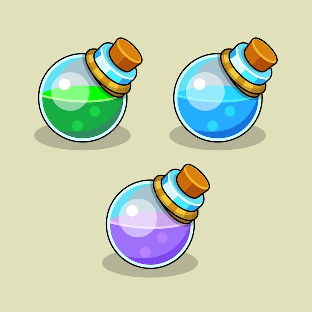 Vector magic potion bottles glass jars with elixir