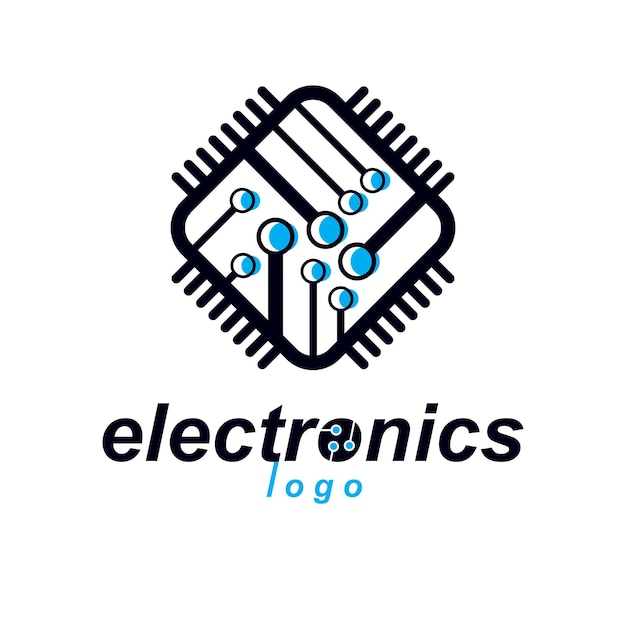vector microchip design, cpu. information communication technology element, circuit board in square shape. microprocessor scheme abstract logo.