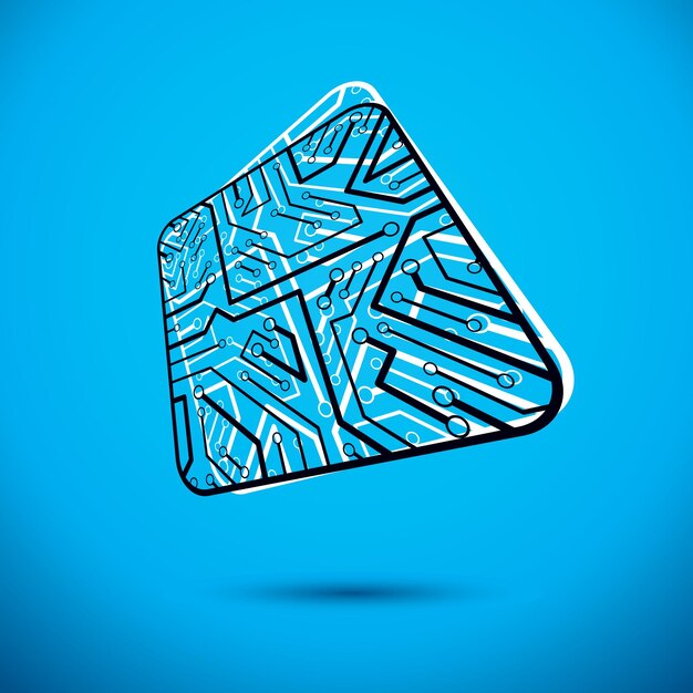 Vector microchip design, cpu. Information communication technology element, circuit board in square shape.