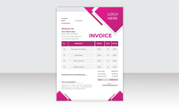 vector minimal gradient invoice template design