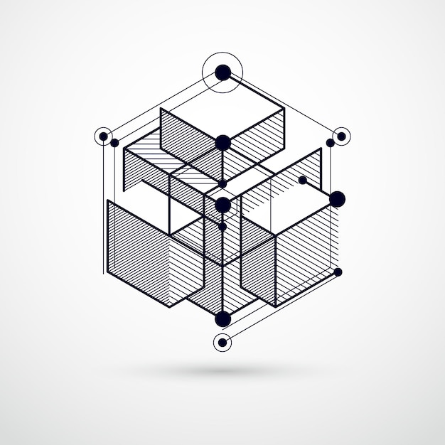 Vector minimalistic geometric abstract 3D black and white composition in futuristic style. Modern geometric composition can be used as template and layout.