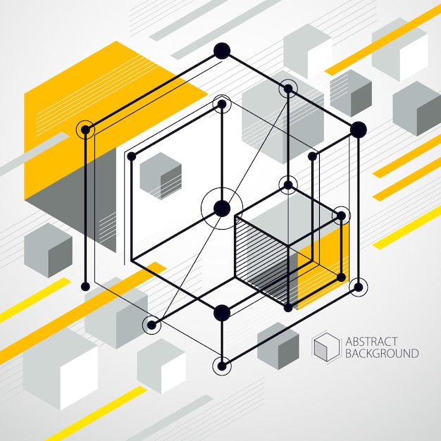 Vector minimalistic geometric abstract 3D yellow composition in futuristic style. Modern geometric composition can be used as template and layout.