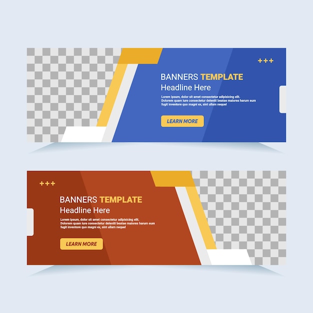 Vector modern set of blue and red abstract banners with photo collage For card and banner needs