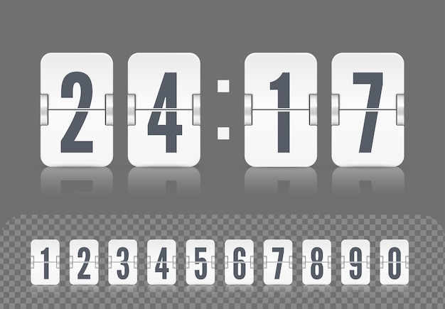 Vector modern ui design of retro time meter with numbers Old scoreboard clock template White scoreboard number font