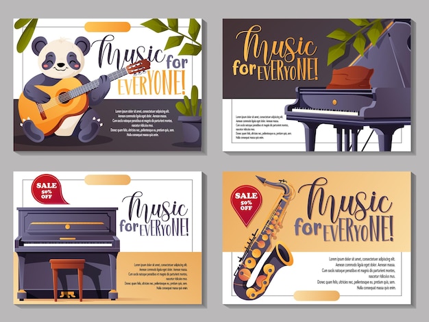Vector music banners with instruments and sale tags