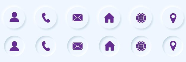 Vector neumorphic style contact button set for UI design