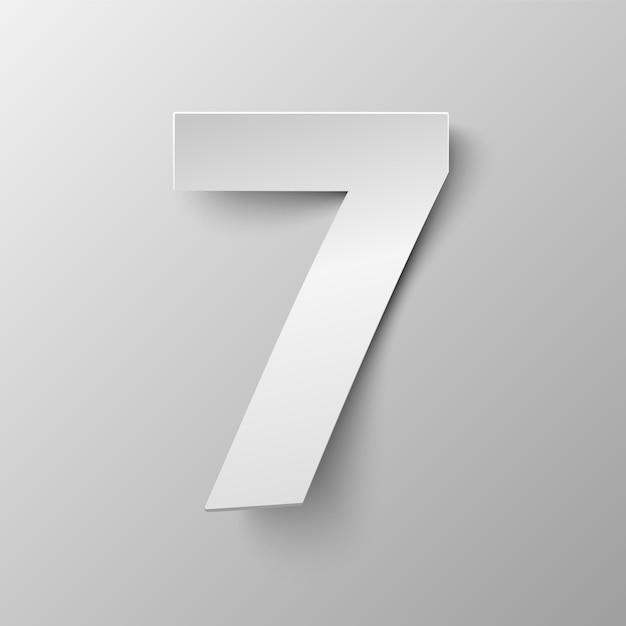 Vector number seven. White paper number 7. Vector illustration in paper style