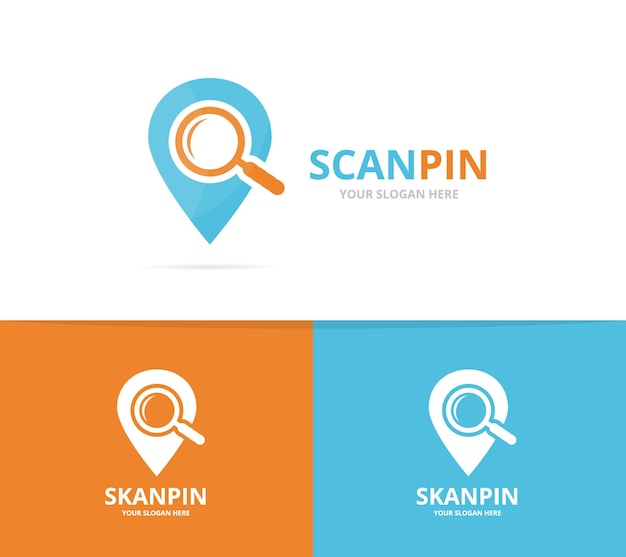 Vector of map pointer and loupe logo combination GPS locator and magnifying symbol or icon Unique pin and search logotype design template