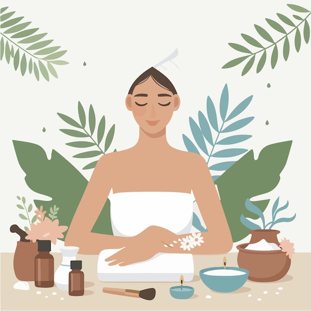 vector of people having a spa with a simple and minimalist flat design style