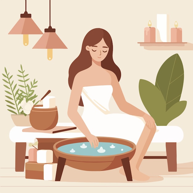 vector of people having a spa with a simple and minimalist flat design style