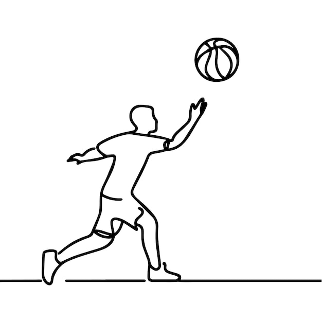 vector of people playing basketball in continuous line style