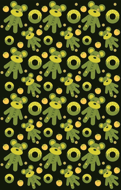 vector pattern design with bears and donuts