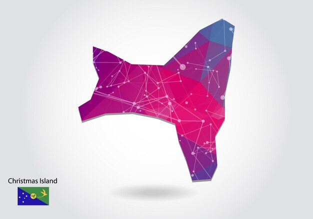 Vector polygonal christmas Island map. Low poly design. map made of triangles on white background. geometric rumpled triangular low poly style gradient graphic, line dots, UI design.