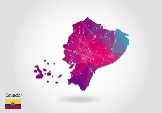 Vector polygonal ecuador map. Low poly design. map made of triangles on white background. geometric rumpled triangular low poly style gradient graphic, line dots, UI design.