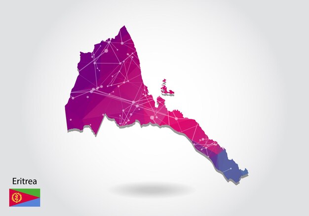 Vector polygonal eritrea map. Low poly design. map made of triangles on white background. geometric rumpled triangular low poly style gradient graphic, line dots, UI design.