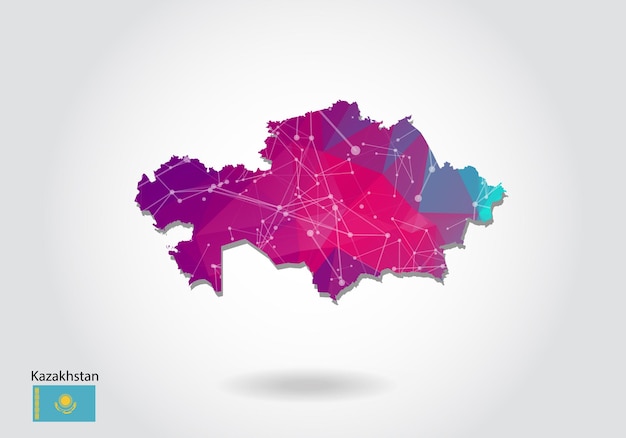 Vector polygonal Kazakhstan map. Low poly design. map made of triangles on white background. geometric rumpled triangular low poly style gradient graphic, line dots, UI design.