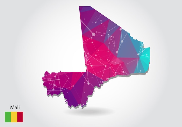 Vector polygonal Mali map. Low poly design. map made of triangles on white background. geometric rumpled triangular low poly style gradient graphic, line dots, UI design.