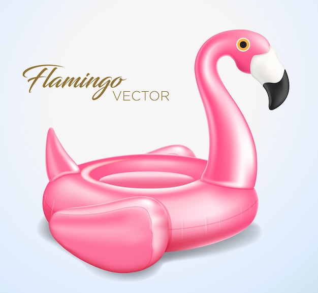 Vector realistic 3d pink flamingo tropical bird shape inflatable swimming pool ring tube float