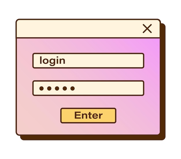 vector retro authorization window with login and password fields nostalgic ui gradient vaporwave computer interface authorization template