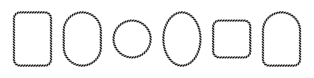 Vector rope frames Silhouette borders are round oval and square