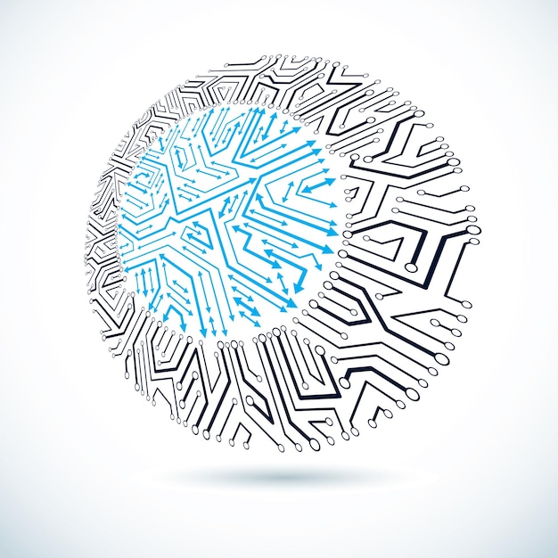 Vector round circuit board with electronic components of technology device. Computer motherboard cybernetic abstraction.
