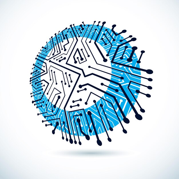 vector round circuit board with electronic components of technology device. computer motherboard cybernetic abstraction.