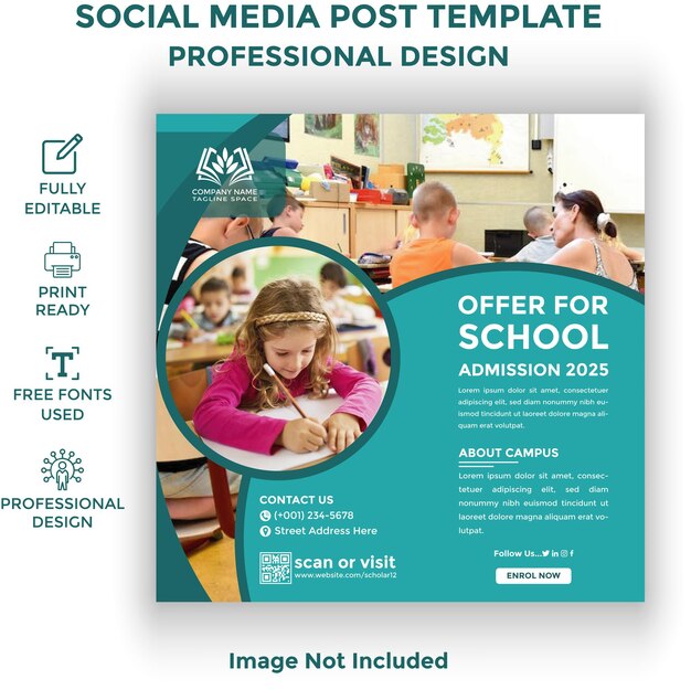 Vector school admission social media post or Instagram post template