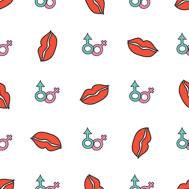 Vector seamless pattern background with red lips