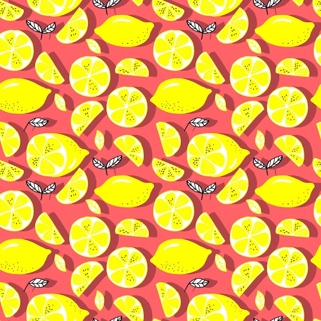 Vector seamless pattern lemons and sliced lemons on a background Summer lemon pattern for background fabric paper textile invitations web pages