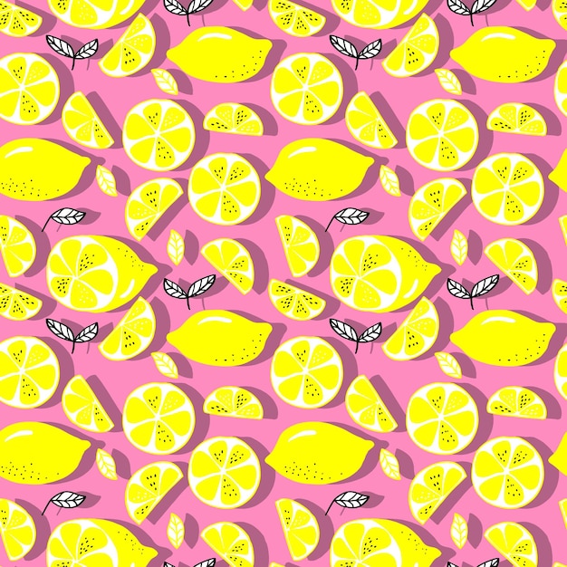 Vector seamless pattern lemons and sliced lemons on a background Summer lemon pattern for background fabric paper textile invitations web pages