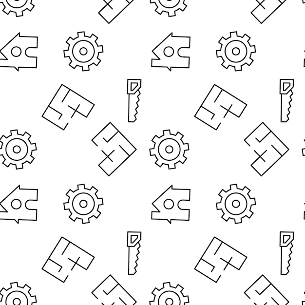 vector seamless pattern of saw gear cogwheel saw on white background