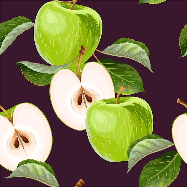 Vector seamless pattern with apples and leaves