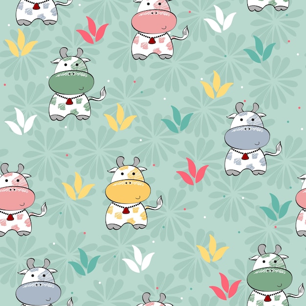 vector seamless pattern with cows
