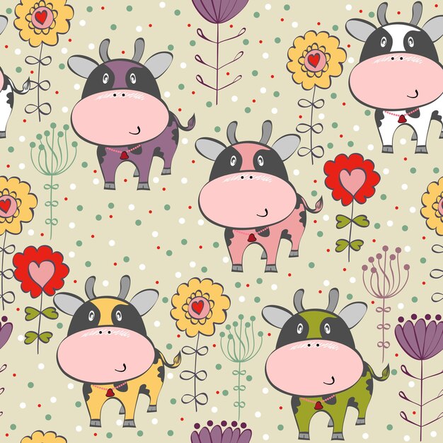 Vector seamless pattern with cows