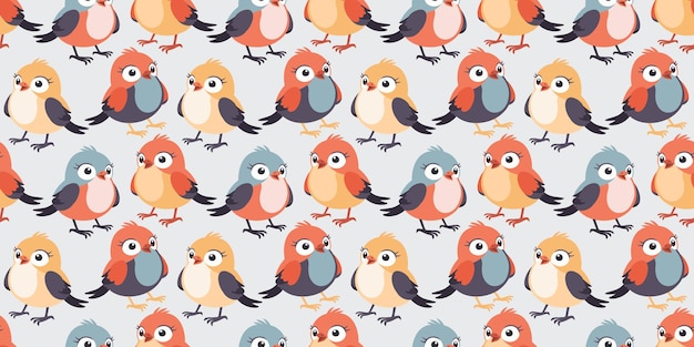 Vector seamless pattern with cute colorful birds