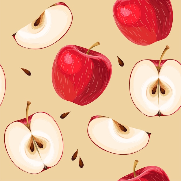 Vector seamless pattern with red apple