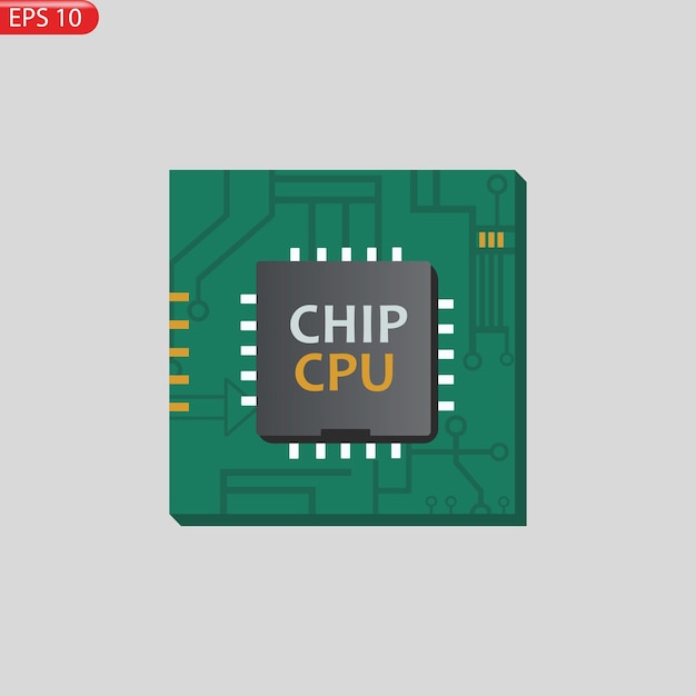 Vector set Icon of computer chips. The processor has the inscription CPU, chip, micro-chip, process