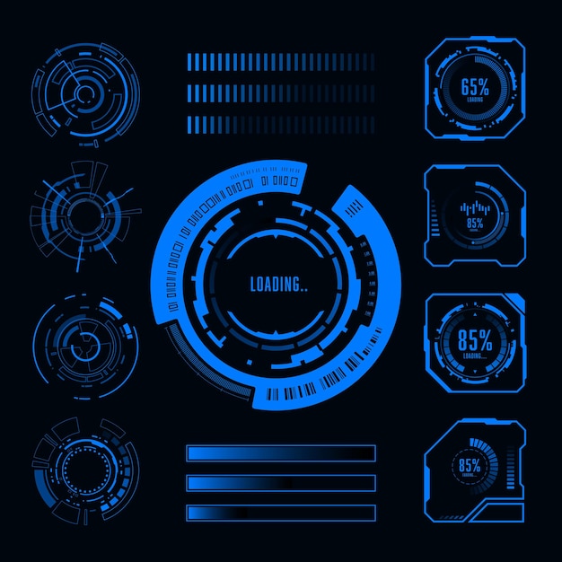 Vector set loading progress frame hud futuristic design element