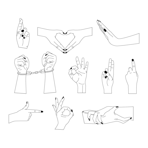 Vector set of abstract logo design templates in simple linear style  hands in different gestures