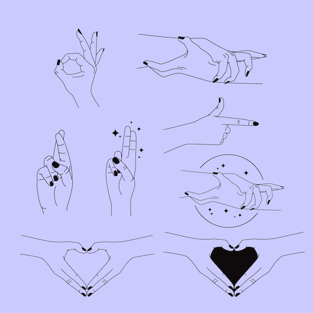 Vector set of abstract logo design templates in simple linear style  hands in different gestures