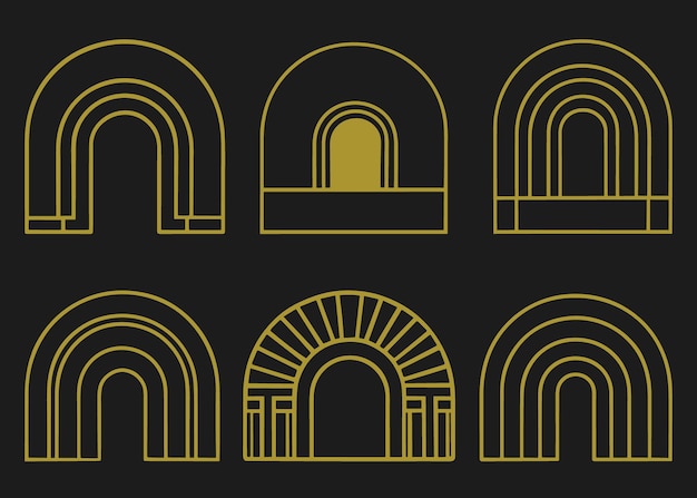 Vector set of design elements and illustrations in simple linear style boho arch design element