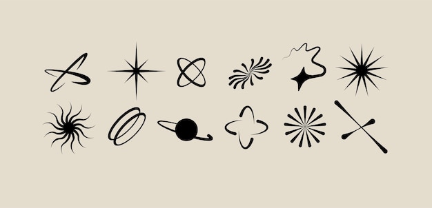 vector set of different geometric shapes and elements brutalist design icons and signs basic forms