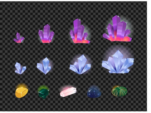 Vector set of gems, gemstone, crystals isolated on a transparent background