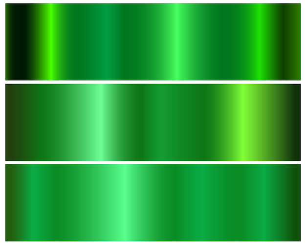 Vector set of green metallic gradients swatches collection shiny gradient set on black background