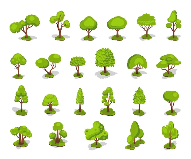 vector set of highquality isometric tree illustration for nature and environment themes