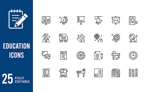 vector set of linear icons related to language translation