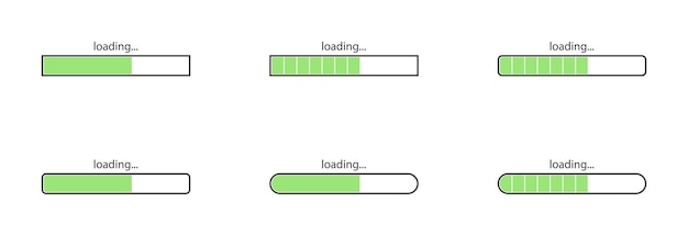 Vector set of loading icons on isolated background. Page loading, data loading. Green loading icon.