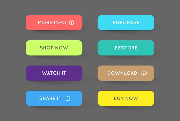 Vector Set of Modern Flat App or Game Buttons Trendy flat colors with shadows