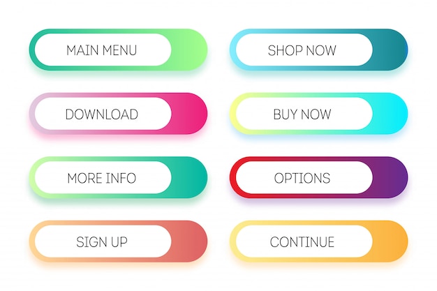 Vector set of modern gradient app or game buttons. User interface web button, material design